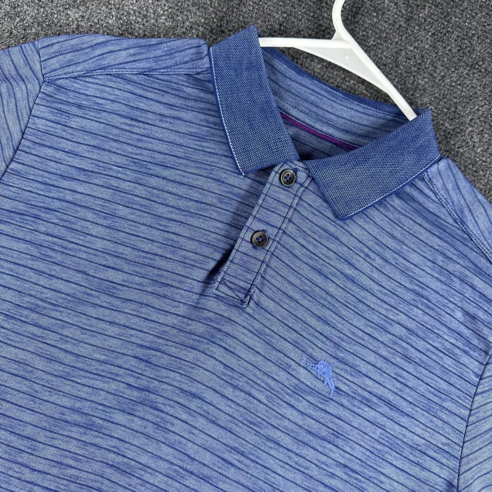 Tommy Bahama Polo Shirt Mens M Medium Blue Striped Short Sleeve Golf Casual